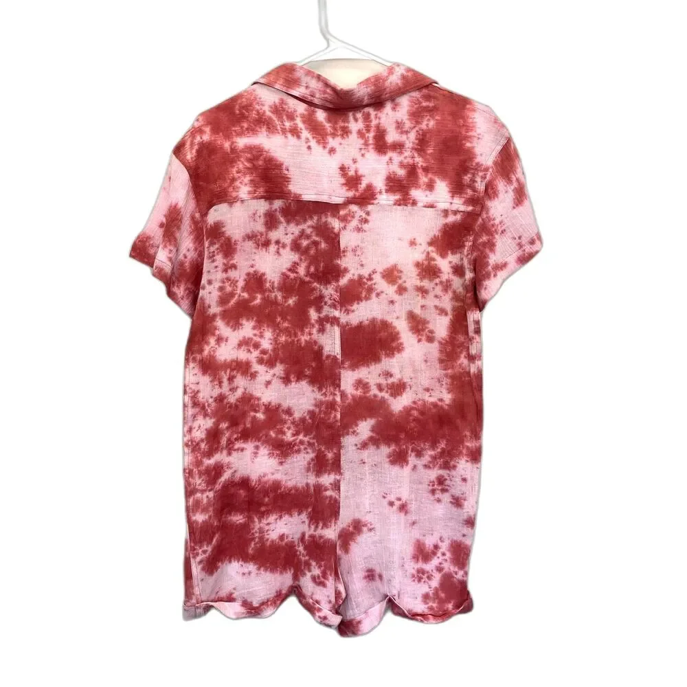 NWT‎ Nasty Gal Tie Dye Lightweight Romper Pink 100% Cotton Summer US Size 6 - Picture 4 of 6